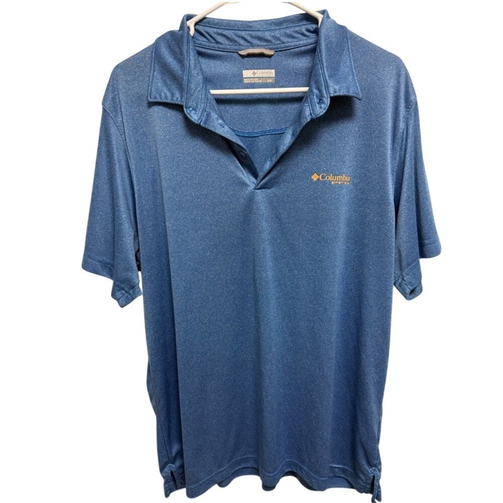 Columbia PFG Mens Blue‎ Heathered Short Sleeve Performance Fishing Polo Shirt L